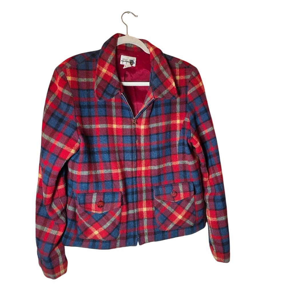 Vtg Womens Wool Plaid Zip Up Jacket Size M Preppy Dark Academia Paul Harris